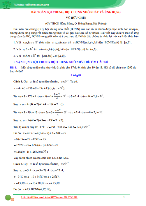 Bội chung, bội chung nhỏ nhất và ứng dụng